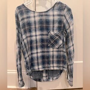 Bella Dahl lightweight plaid tie back shirt sz XS
